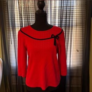 Chic Red Blouse with Black Bow Accent